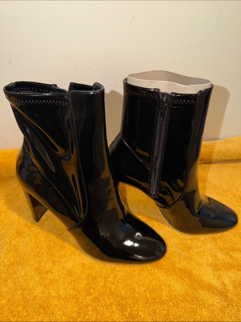 Aldo Black Patent Ankle Booties with Side Zip